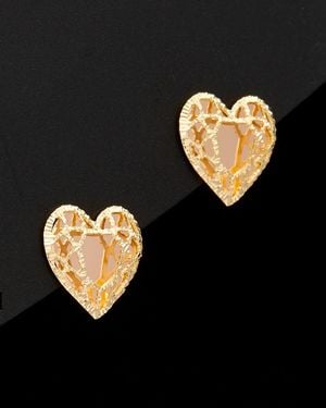 Italian Gold 14K Italian Rose Filigree Mirrored Heart Studs - Black