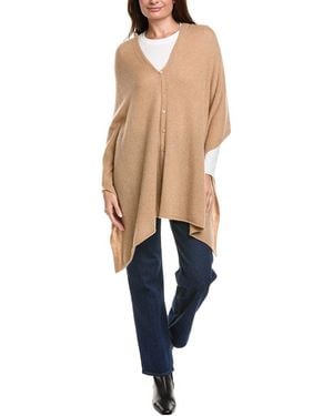 Amicale Cashmere Button Shoulder Cashmere Poncho - Natural