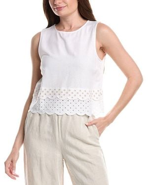 Ellen Tracy Linen-Blend Embroidered Top - White