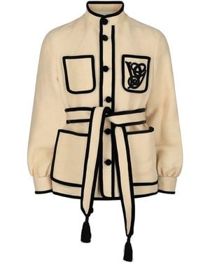 Valentino Double-Breasted Long Wool Blazer - Natural