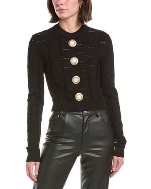 Balmain Monogram Mesh Knit Cropped Pullover - Black