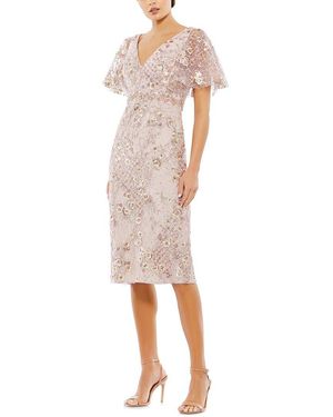 Mac Duggal Butterfly Sleeve Column Midi Dress - White