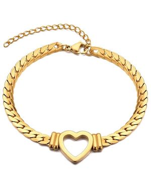 Adornia 18K Plated Flat Curb Chain Heart Bracelet - Metallic