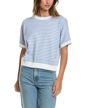 Adrianna Papell Scalloped Crewneck Textured Stripe Jumper - Blue