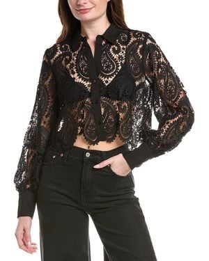L'Agence Odelia Crop Button-Down Blouse - Black