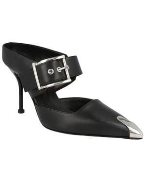 McQueen Buckle Leather Mule - Black