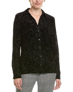 Halston Paisley Velvet Button-Up Top - Black