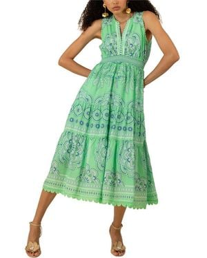 Hale Bob Liv Linen-Blend Midi Dress - Green