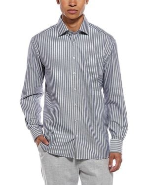 Eterna Herringbone Modern Fit Stripe Kent Collar Shirt - Blue