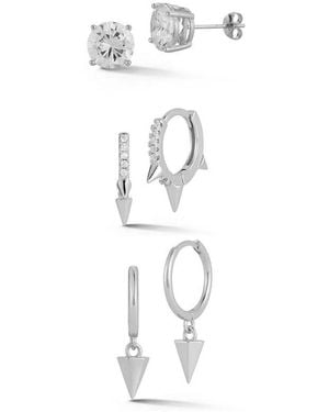Glaze Jewelry Rhodium Plated Cz Combo Set Of Huggie Earrings - White