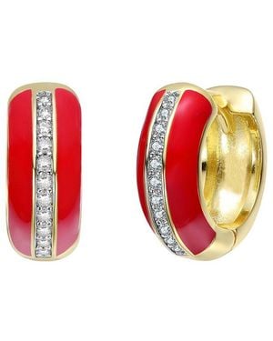 Rachel Glauber 14K Plated Cz Enamel Earrings - Red