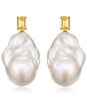 Kai Fine Jewelry 14K 1.10 Ct. Tw. Citrine & 16-17Mm Pearl Drop Earrings - White