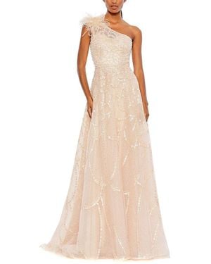 Mac Duggal Embellished One-shoulder A-line Gown - Natural