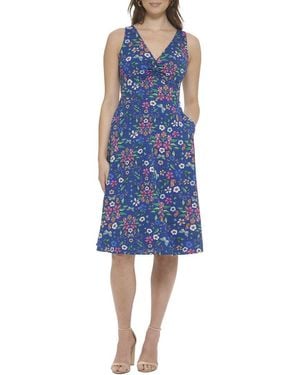 Kensie Printed Texture Woven Midi Dress - Blue