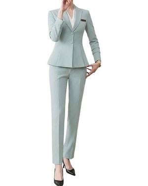 VERA DOLINI 2Pc Jacket & Pant Set - Blue