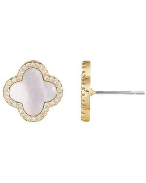 Adornia 14K Plated Mother Of Pearl Cz Halo Clover Stud Earrings - Metallic