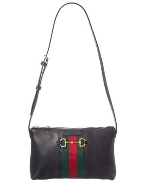 Gucci Horsebit Web Leather Shoulder Bag - White