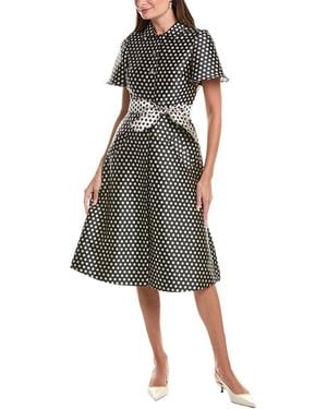 Teri Jon Polka Dot 3-Rhinestone Button Dress - Black