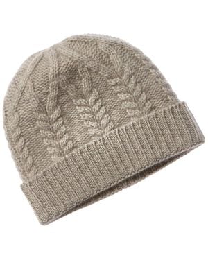Amicale Cashmere New Cable Cuffed Cashmere Hat - Grey