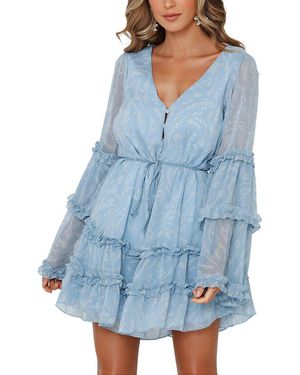LEON GORI Long Sleeve Mini Dress - Blue