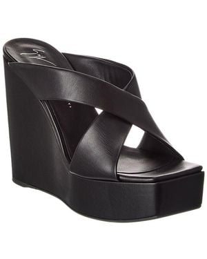 Giuseppe Zanotti Zanilla 90 Leather Wedge Sandal - Black