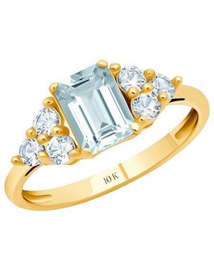 MaxColor 10K 0.70 Ct. Tw. Aquamarine Halo Ring - White