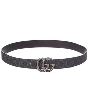 Gucci Gg Marmont Reversible Gg Coated Fabric & Leather Belt - Blue