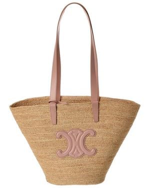 Celine Classic Panier Raffia & Leather Tote - Natural