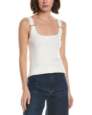 Tahari Double Square Neck Rib Tank - White