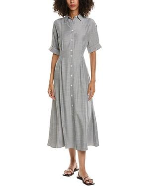 Max Studio Elbow Sleeve Front Pleat Shirtdress - Grey