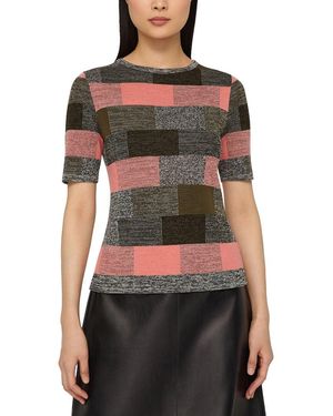 Lafayette 148 New York Petite Jacquard Crewneck 100% Cashmere Jumper - Black