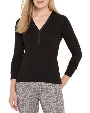 NIC+ZOE Petite Trimmed Perfect Knit Rib V-Neck - Black