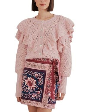 FARM Rio Flower Texture Knit Wool-Blend Cardigan - Pink