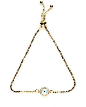 Eye Candy LA Sisterhood Gold Evil Eye Stone Micro Setting Cz Bracelet - Natural