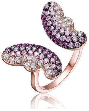 Rachel Glauber Two-tone Plated Cz Butterfly Ring - Pink