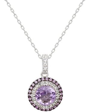 Suzy Levian Silver 0.02 Ct. Tw. Diamond & Gemstone Double Halo Pendant - Metallic