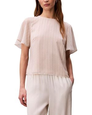 Calvin Klein Printed Chiffon Flutter Sleeve Top - White