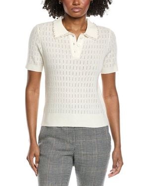 Tahari Collar Rib Cashmere Polo Sweater - White