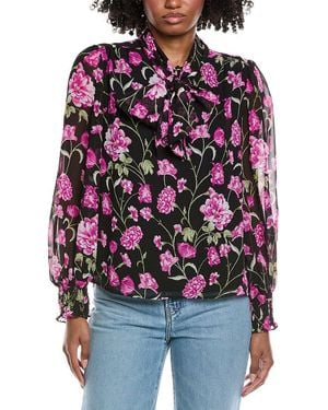 Cece Keyhole Bow Tie Smocked Blouse - Red