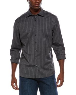 Eterna Fine Wool Chalk Stripe Modern Fit Shirt - Grey