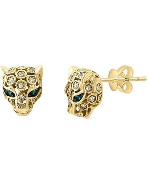 Effy Fine Jewelry 14K 0.18 Ct. Tw. Diamond & Emerald Earrings - Metallic