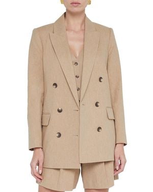 L'Agence Aimee Relax Double Breasted Linen-Blend Blazer - Natural