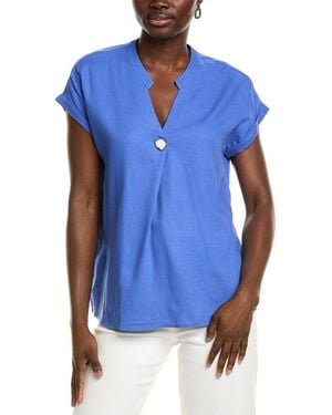 Ellen Tracy Front Pleat Linen-Blend Top - Blue