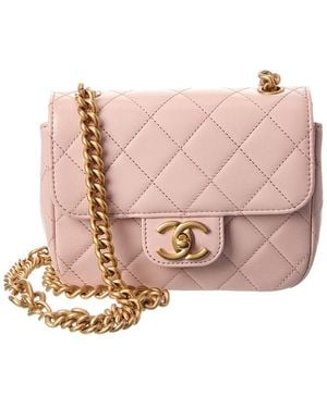 CHANEL Pink Quilted Lambskin Leather Square Single Flap (authentic Pre-loved)
