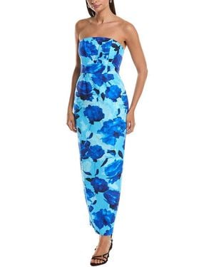 MILLY Orion Blurred Blossom Jacquard Midi Dress - Blue