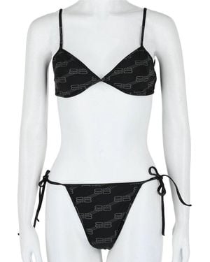 Balenciaga 2Pc Logo Silk Bikini Set - Black