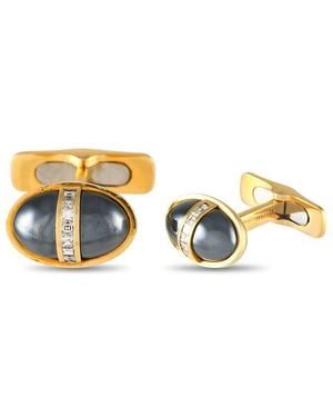 BVLGARI 18K 0.30 Ct. Tw. Diamond & Hematite Cufflinks (Authentic Pre-Loved) - Metallic