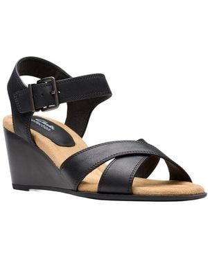 Clarks Emmalae Iris Leather Wedge Sandal - Black