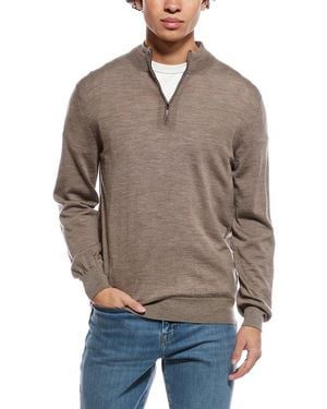 Eton Fine Knit Wool 1/2-Zip Pullover - Brown
