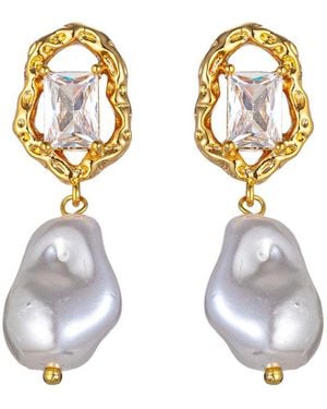 Eye Candy LA Pearl Cz Alice Golden Drop Earrings - Metallic